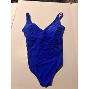 GOTTEX Women's One Piece Blue with Black Stripes Slimming Swimsuit Size 14